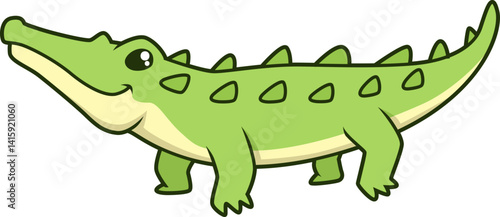 Lächelndes Krokodil im Kawaii-Stil – süß und freundlich für Kinderbuch oder Spielwelten.
