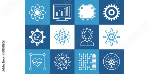 Technology, AI, and Digital Systems Icons Representing Cloud Computing, Smart Devices, Data Processing, and Innovation in Connectivity Solutions