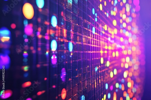 Wallpaper Mural Abstract bokeh background of colorful lights and grid pattern, suggesting technology or data. Torontodigital.ca