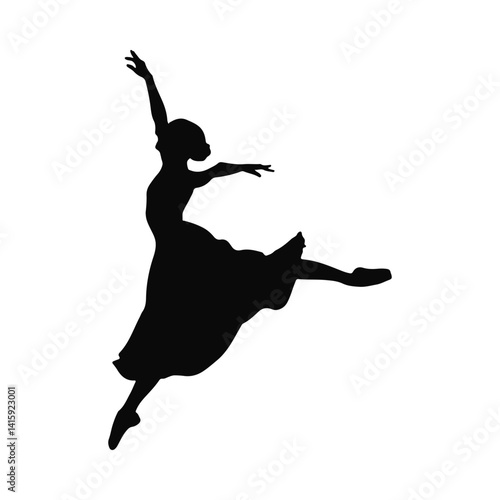 Silhouette of a Ballerina Dancing Gracefully Ballet Dancer in Motion Elegant Black and White Stage Performance Leaping Ballerina Silhouette Artistic Dance Image