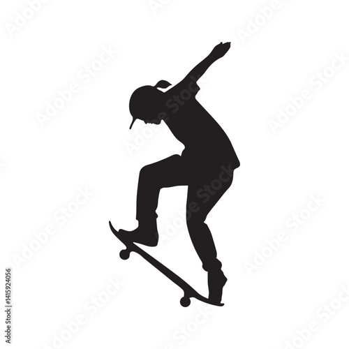 Silhouette of Skateboarder Performing a Trick Action Sports Graphic Design Element