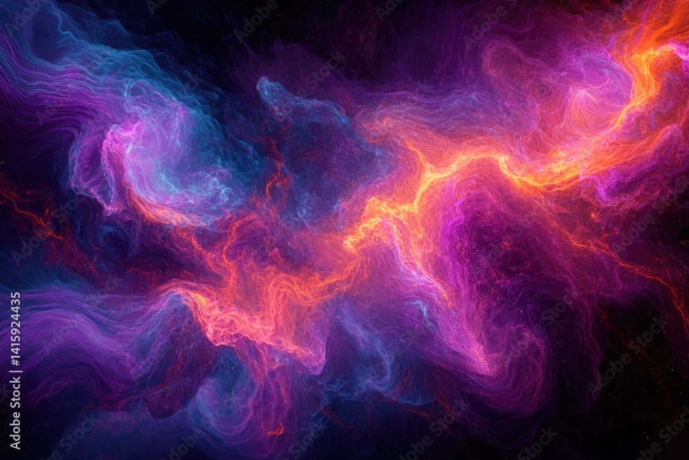 Abstract cosmic nebula with vibrant purple, pink, and orange hues swirling in a mesmerizing display. Abstract cosmic nebula with vibrant purple, pink, and orange hues swirling in a mesmerizing display.