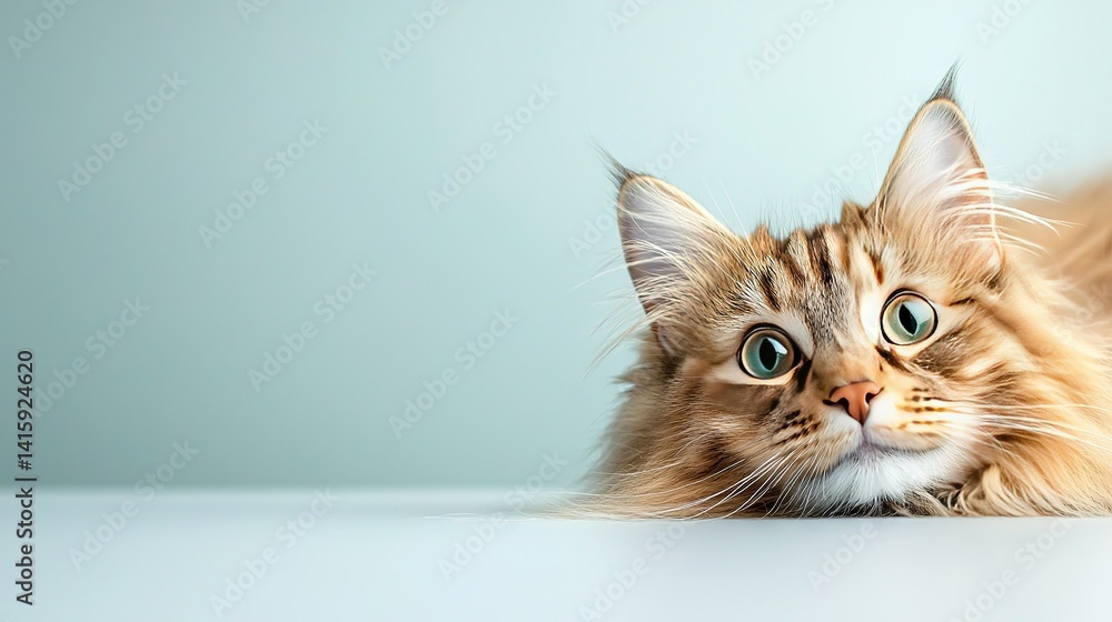 A close-up photo of a feline lounging on a table with its wide-open eyes A close-up photo of a feline lounging on a table with its wide-open eyes