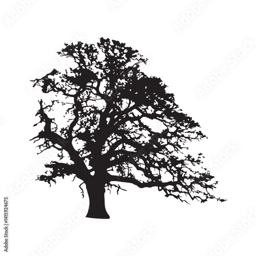Majestic Silhouette of a Mighty Oak Tree Perfect for Nature Themed Designs