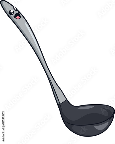 Schöpflöffel/Suppenkelle mit Gesicht – süßes Design für kinderfreundliche Küchenmotive und Illustrationen.