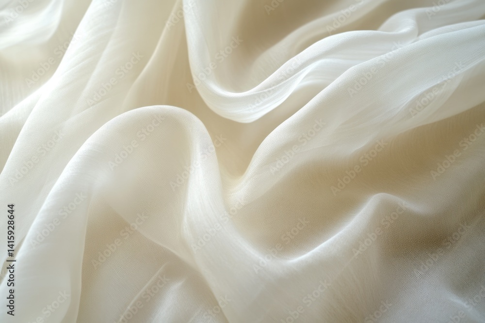 Cream-colored sheer fabric draped in soft, elegant folds, showcasing its delicate texture and subtle sheen. Cream-colored sheer fabric draped in soft, elegant folds, showcasing its delicate texture and subtle sheen.