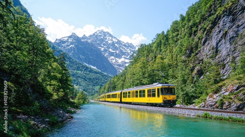 Scenic train ride through mountain valley stunning nature photography for travel and tourism
