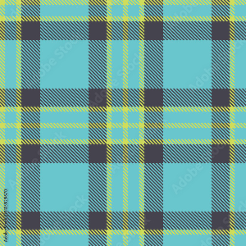 Traditional Seamless Tartan featuring Deep dull yellow and Dark turquoise blue Fabric Design