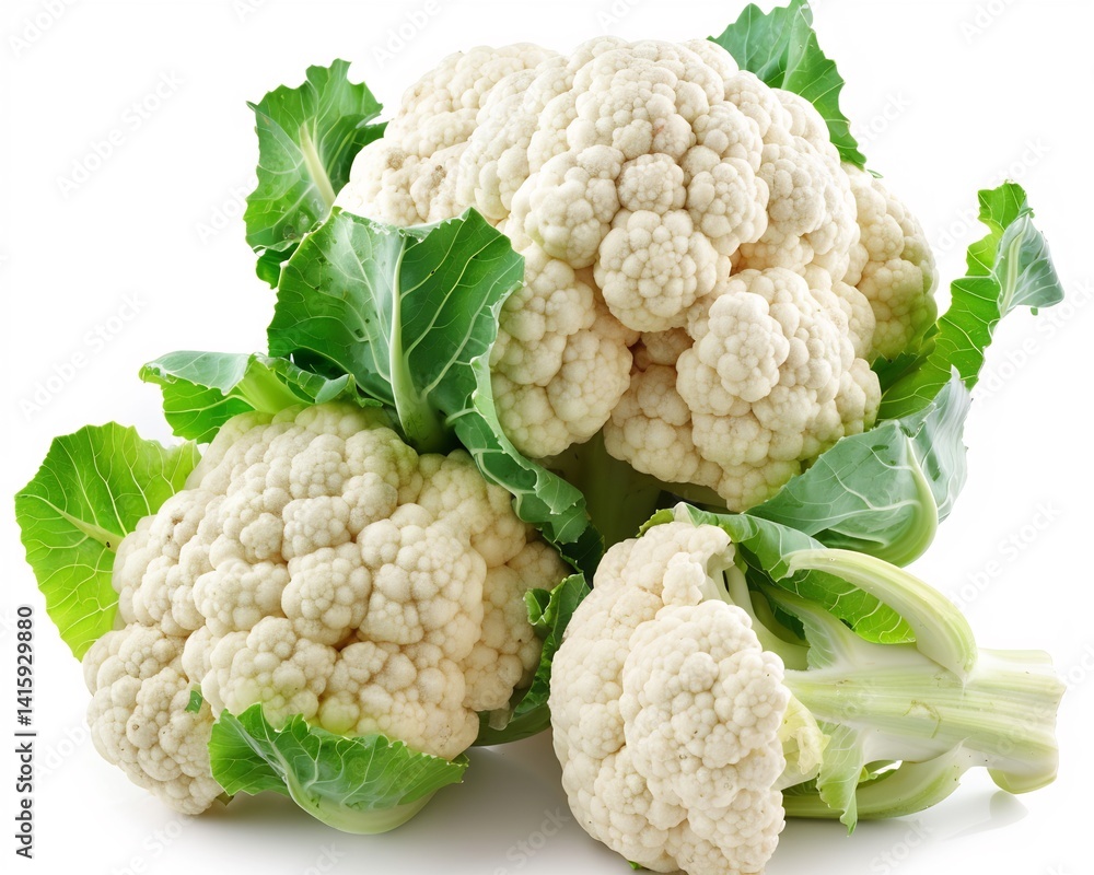 Fresh cauliflower head textured florets isolated on a white background for high quality vegetable stock photography Fresh cauliflower head textured florets isolated on a white background for high quality vegetable stock photography