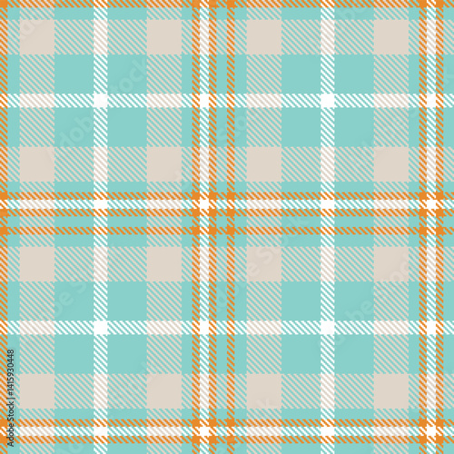 Traditional Metallic pale teal & Classic brownish orange Seamless Tartan Fabric Design