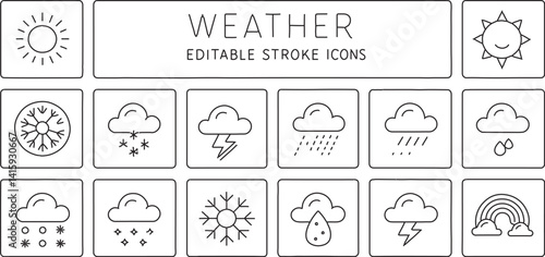 vector editable weather and temperature Icons symbol set in stroke.