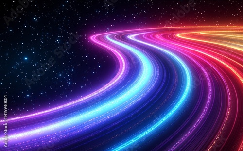 A vibrant and colorful pathway stretches through the cosmos in the night sky