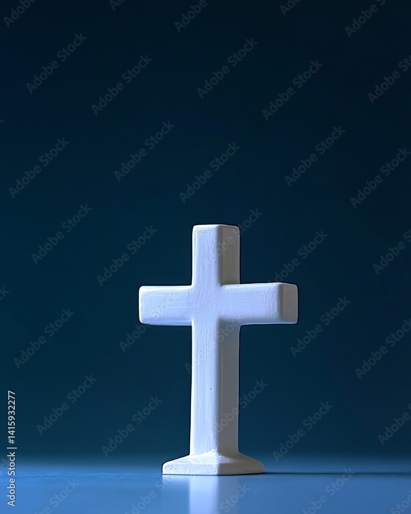 A vibrant blue background provides the setting for a simple white cross A vibrant blue background provides the setting for a simple white cross
