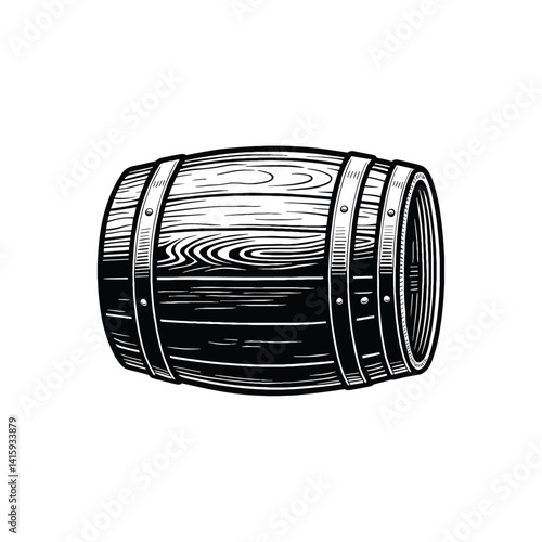 Vintage Wooden Barrel on White Background