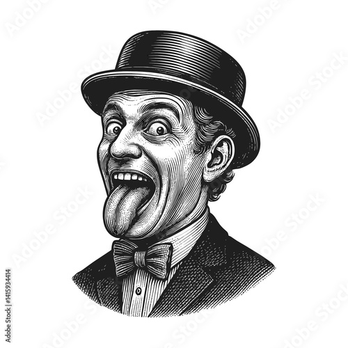 Vintage Crazy guy with hat, drawn in an engraved, woodcut style with fine details sketch engraving vector illustration. Scratch board imitation. Black and white image. flat vector design