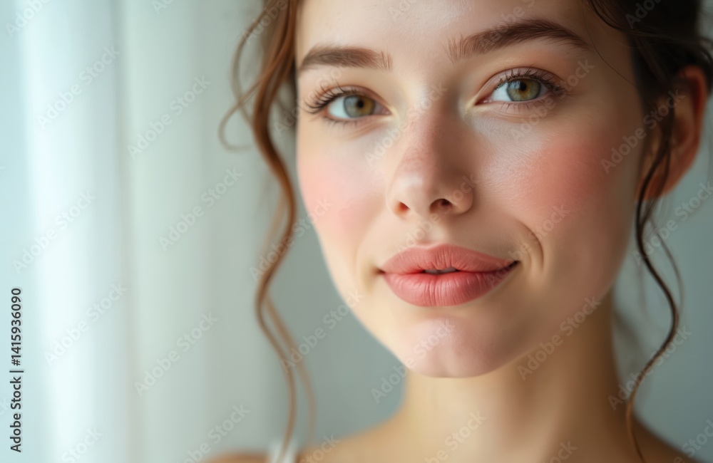 Beautiful young woman with perfect skin. Natural beauty with cosmetics, skincare concept. Close-up portrait girl with fresh makeup, healthy radiant skin. Happy young female smile. Beautiful young woman with perfect skin. Natural beauty with cosmetics, skincare concept. Close-up portrait girl with fresh makeup, healthy radiant skin. Happy young female smile.