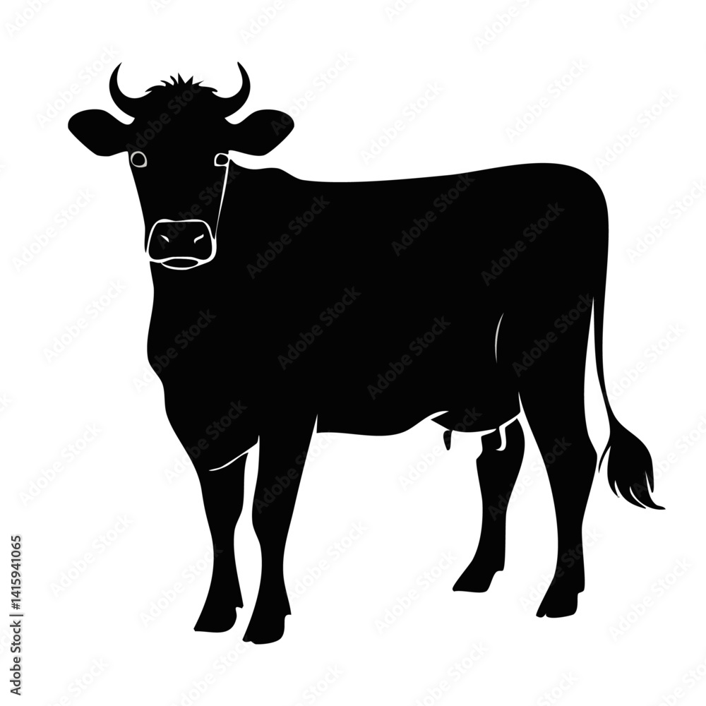 vector illustration of cow black and white silhouette design