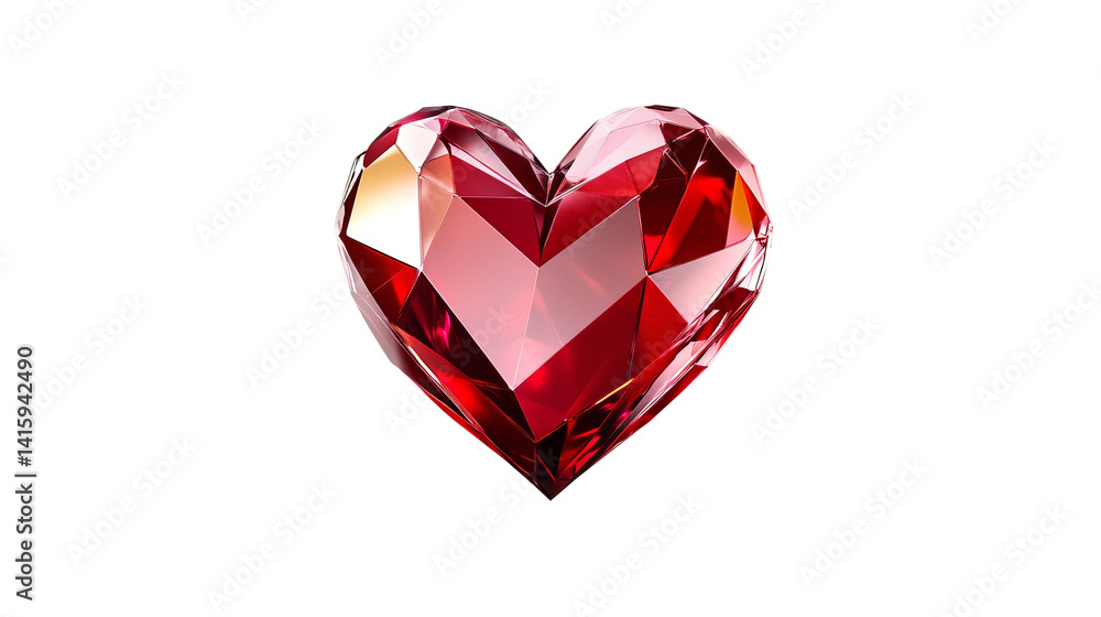Red crystal heart reflects light against a stark black backdrop, showcasing facets and depth. Red crystal heart reflects light against a stark black backdrop, showcasing facets and depth.