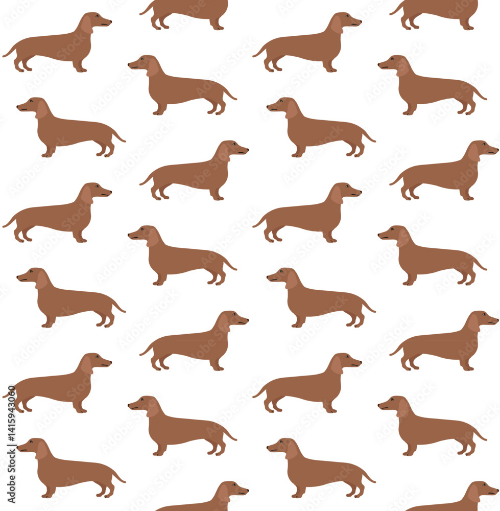 Obraz premium Vector seamless pattern of flat hand drawn dachshund dog isolated on white background