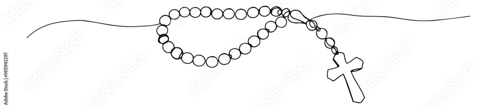 Obraz premium Monoline Rosary Beads with Cross – Minimal Christian Vector