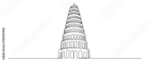 minimalist vector of the leaning tower of pisa, iconic italian landmark in line art style