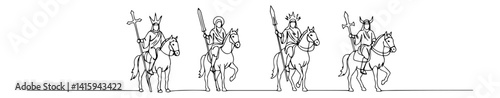 continuous line vector of three wise men riding to bethlehem, religious minimalist sketch