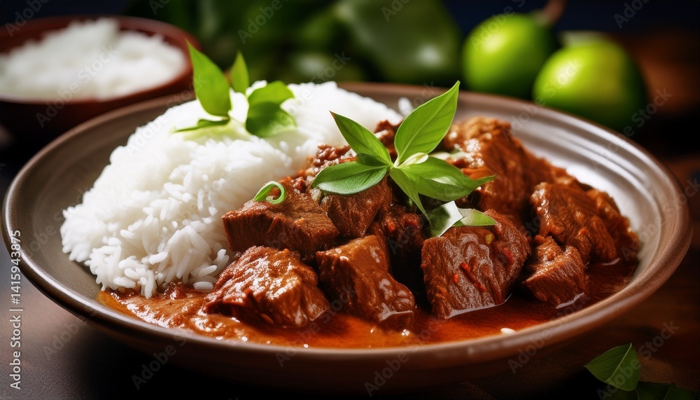 Indonesisches Rindfleisch-Rendang mit Kokosreis Indonesisches Rindfleisch-Rendang mit Kokosreis