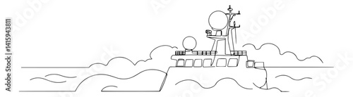 military warship in ocean waves vector