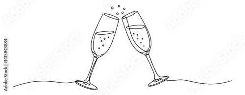 continuous line vector of champagne glasses toasting, perfect for wedding and celebration themes