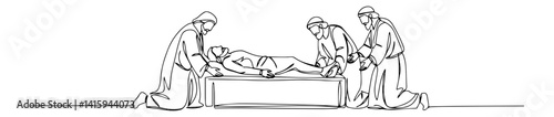  jesus being laid in the tomb, blackandwhite line art religious vector, biblical scene