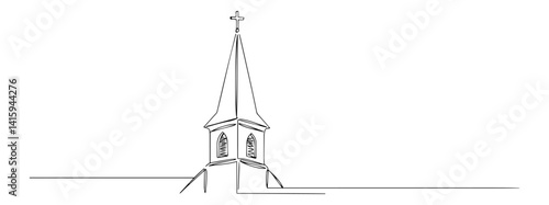 simple line art of a church steeple with cross, minimalist religious architecture vector
