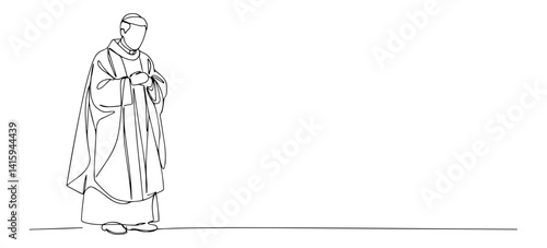 One‑line illustration of a Catholic priest wearing chasuble and stole giving blessing