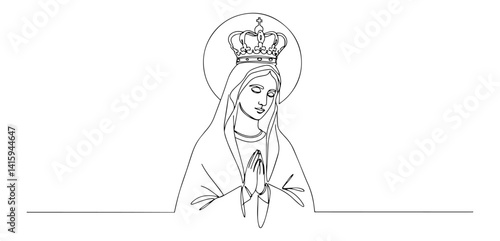 crowned Virgin Mary line drawing