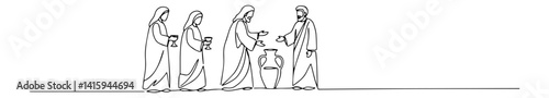 Biblical wedding scene with jars — monoline vector