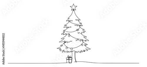 christmas tree vector with gift outline