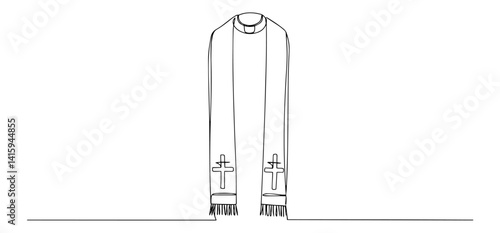 priest stole with cross symbols in line art, christian liturgical vestment vector