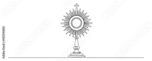 monstrance with host in line art, christian symbol of eucharistic adoration and faith vector
