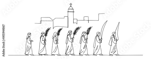 outline vector of palm sunday people walking