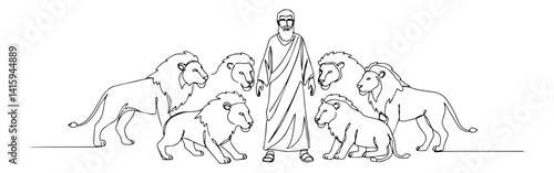 bible story daniel with lions outline vector