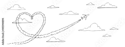love travel airplane clouds lineart vector