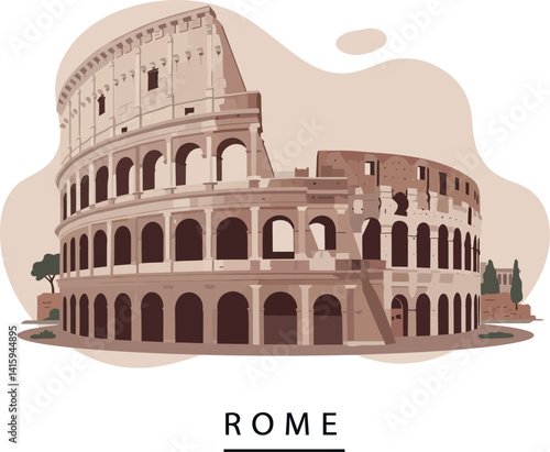 Ancient Roman Colosseum architecture detailed flat design historic landmark vector illustration