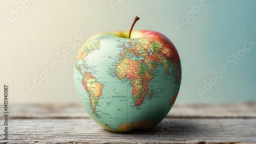 Obraz na płótnie Creative concept of a globe map printed on an apple symbolizing global sustainability, environmental awareness, and world unity w salonie