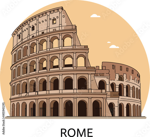 Ancient Roman Colosseum historic landmark detailed flat design vector illustration