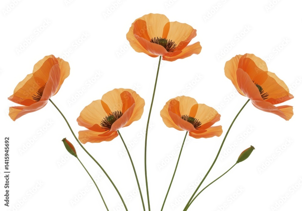 Naklejka premium Orange poppy flowers isolated on white background