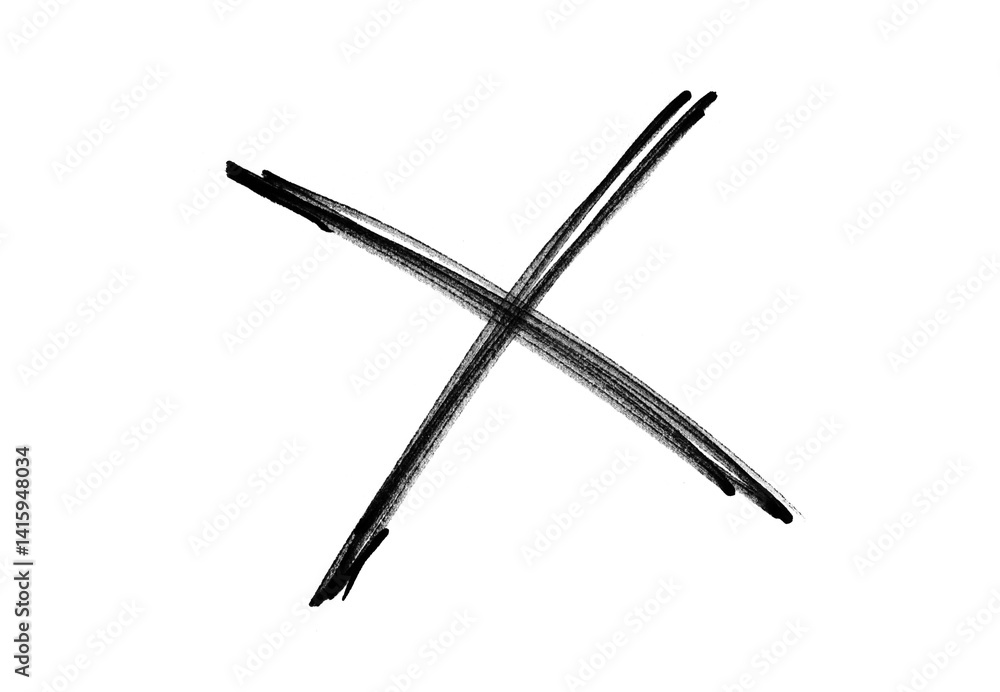 Naklejka premium Red cross sign on transparent background, Black cross marker png. Black cross marker isolated on white background. hand-drawn black cross marker. 