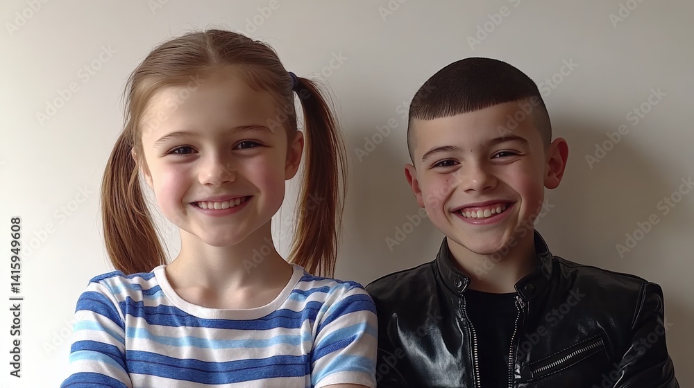 Joyful Children Smiling Against a Neutral Background Joyful Children Smiling Against a Neutral Background