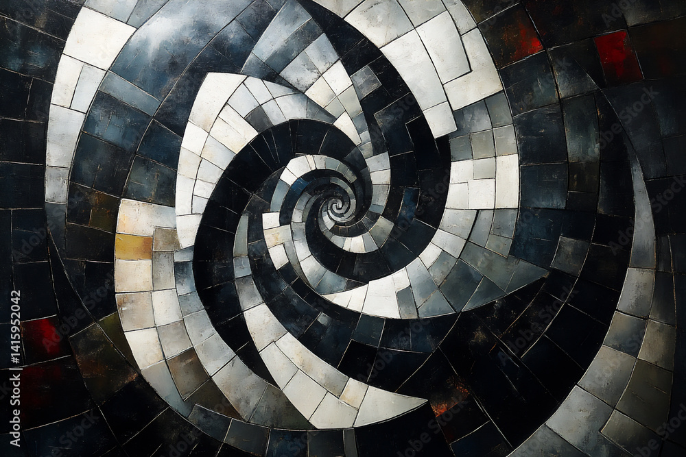 Fototapeta premium dynamic cubist vortex black and white