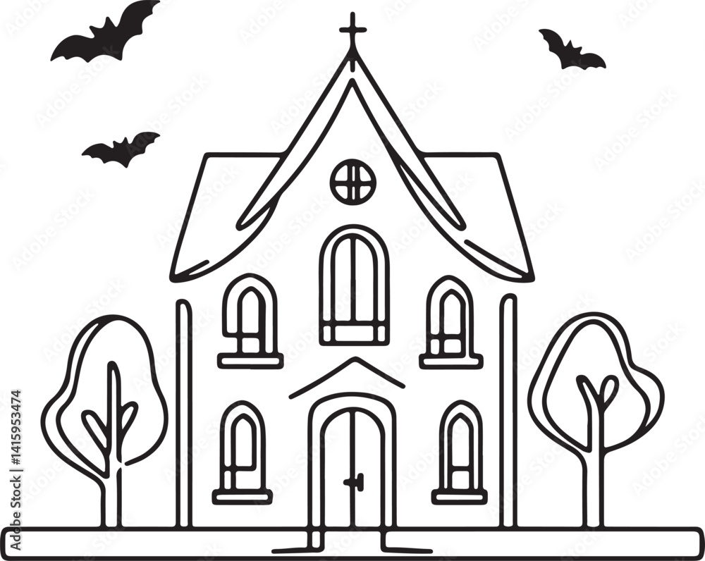 Creepy Haunted House Minimalist Line Sketch Creepy Haunted House Minimalist Line Sketch