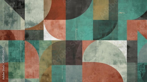Abstract Geometric Pattern with Vintage Texture in Earth Tones and Muted Colors