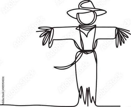 Spooky Scarecrow Sketch in One Line Style